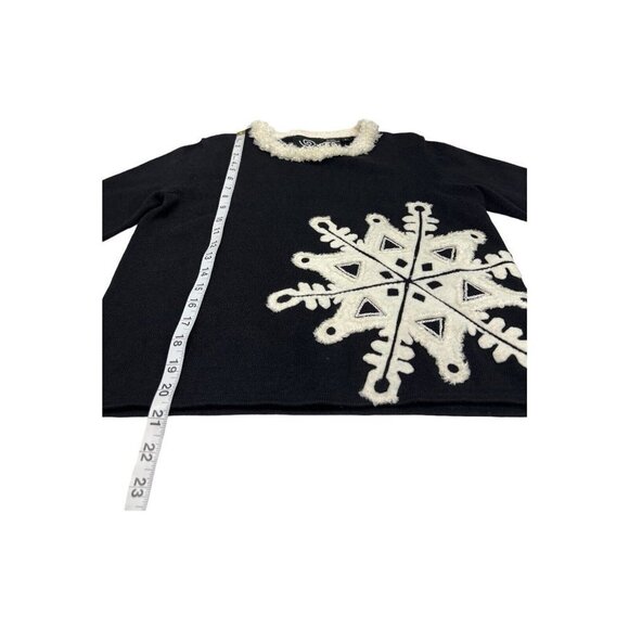 Michael Simon Womens Small Snowflake Sweater Winter Neck Sleeve Trim White - Picture 5 of 7